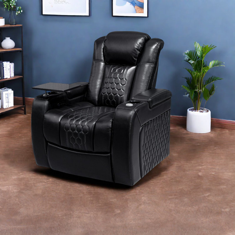 Fauteuil inclinable électrique haut de gamme noir avec cuir fleur, caractéristiques modernes pour le divertissement à domicile