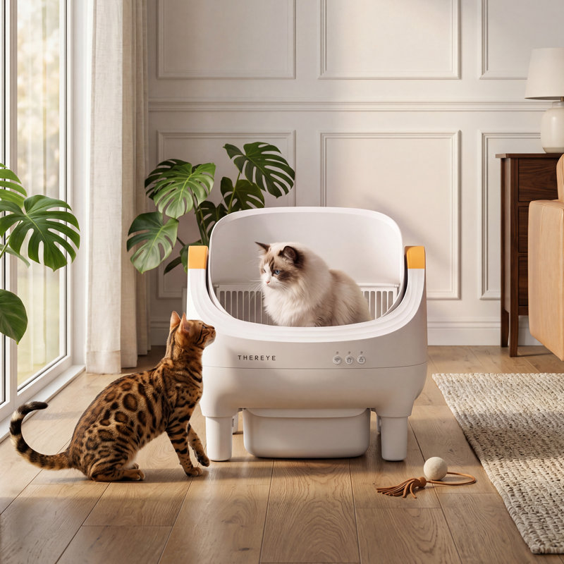 Automatic Litter Box, Open Top Self Cleaning Litter Box With App Control For Multiple Cats, Safety Sensors Protection, Odor Control