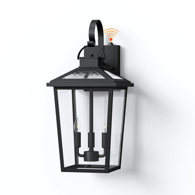 Traditional 20''H Black 2-Light Dusk to Dawn Outdoor Wall Lantern with Clear Glass Shade Waterproof