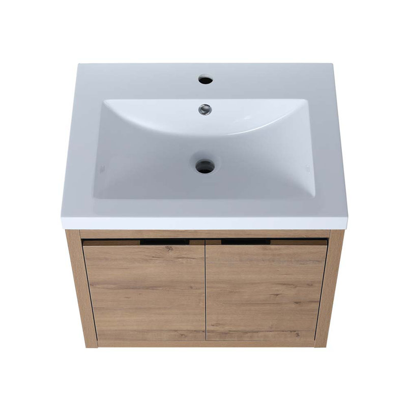 Meuble-lavabo simple 23,6 po avec plateau Vojin, Imitation chêne