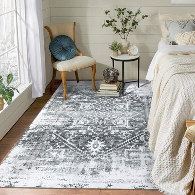 Rectangle Floral Washable Area Rug