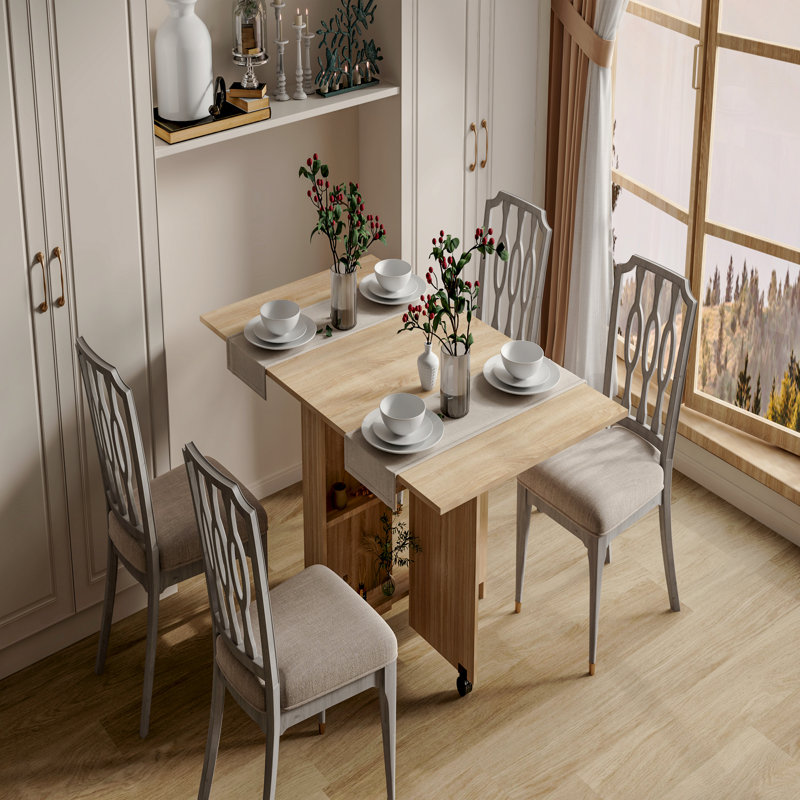 Folding Dining Table, Versatile Dinner Table With 2 Wheels And 2 Storage Racks