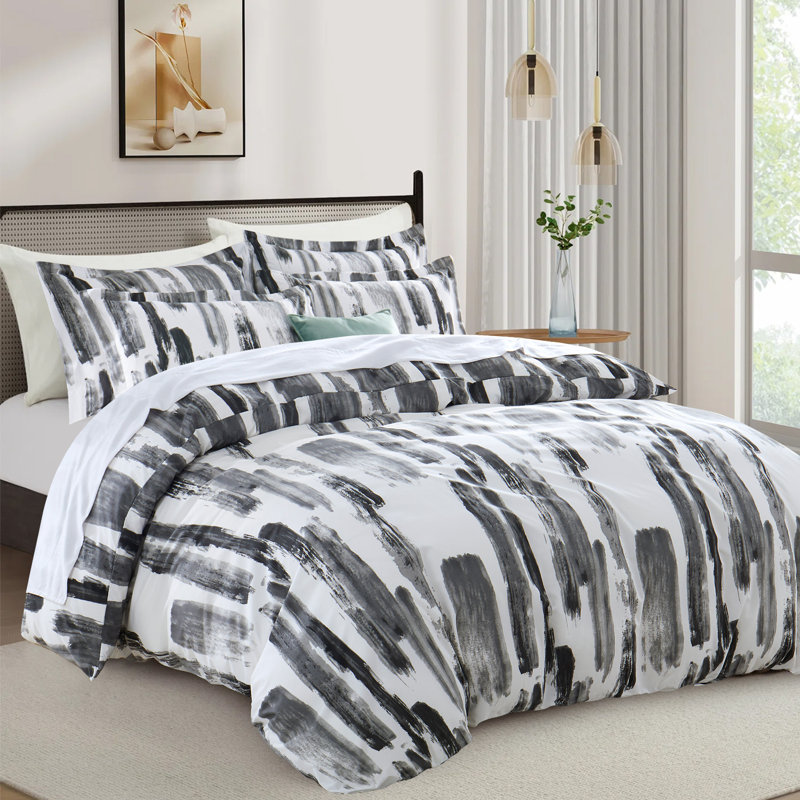 Luxury Duvet Cover Microfiber Grey Striped King, Double, Super King, Single, Double Duvet Cover Set + 2 Additional Pieces