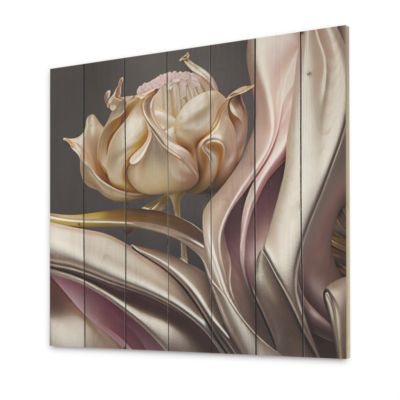 Fleurs glamour élégantes en or et taupe II - impression sans cadre sur bois, H 24 po x l 24 po x P 1 po