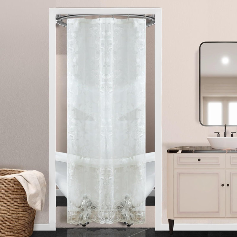 Toraino Floral Shower Curtain. Rustic Leaf Lace Shower Curtain, Ivoire, H 72 po x l 36 po
