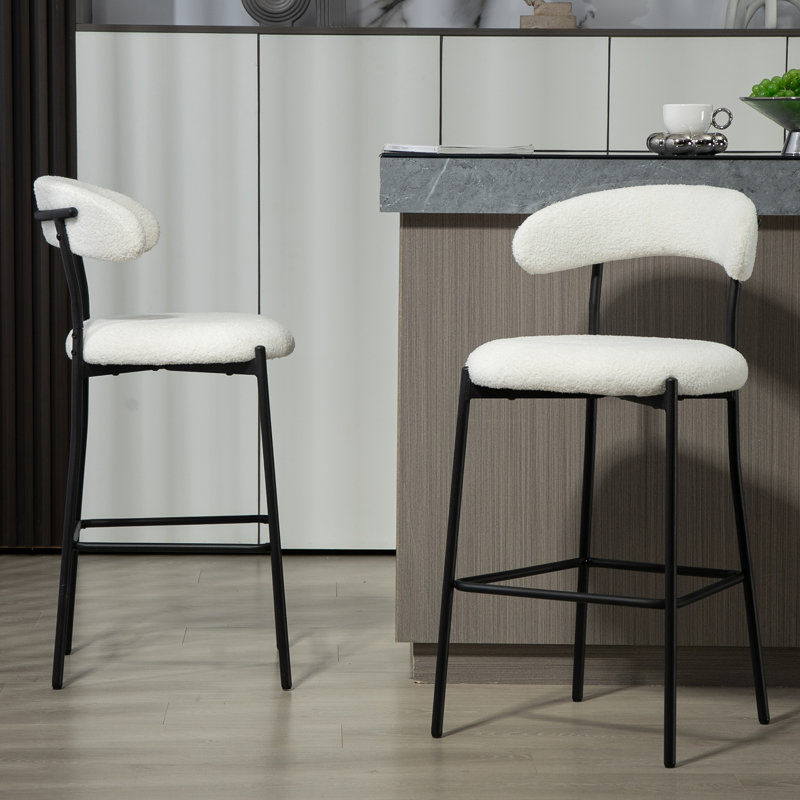 Keymarion 26" Fabric Upholstered Bar Stool, Gray, 1