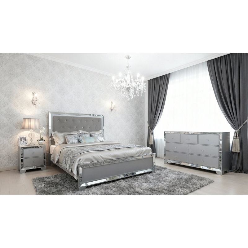  3 Pieces Bedroom Set, Queen, Silver