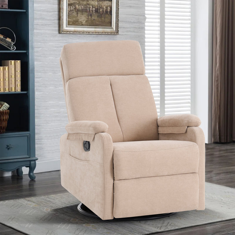 Mordern Design Swivel Rocker Recliner With Super Soft Padding Seat, Beige