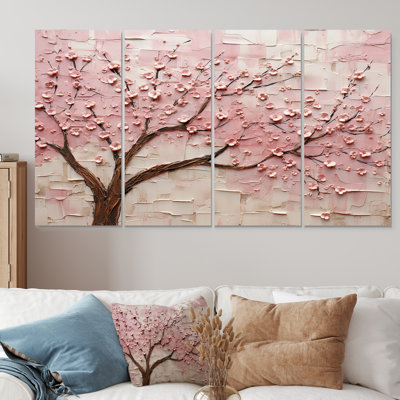 «Cherry Blossom Whisper» rose et blanc - ensemble d'art mural 4 pièces