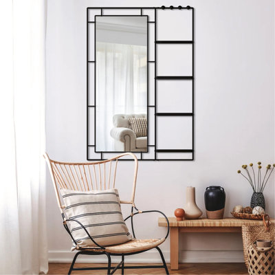 Miroir moderne 30X44 avec tablette - cadre en métal noir pour salle de bain, image HD de chambre à coucher, rouille, cadre de meuble-lavabo multifonctionnel, chambre à coucher, verre de salon, rouille, solide