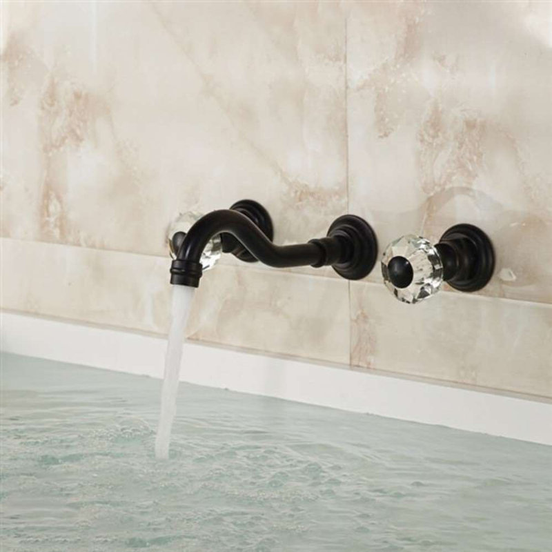 Gangra Oil Rubbed Bronze Wall-Mounted Bathtub Faucet by BathSelect – Dual Handle, Brass and Crystal Design​
