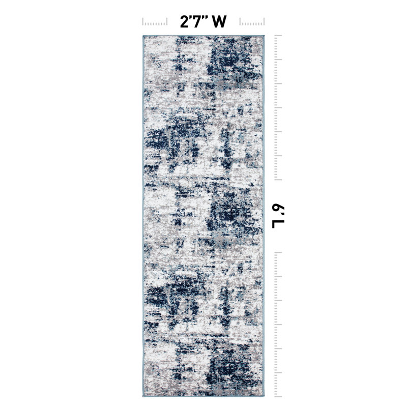 Tapis gris / bleu / ivoire Willington, Runner 2'7" x 6'