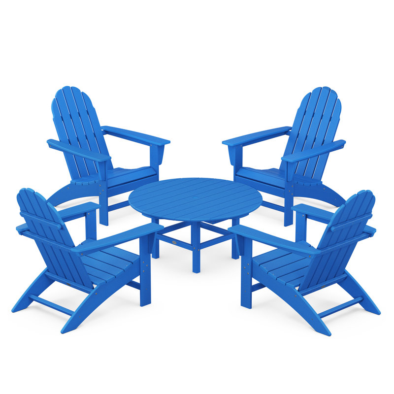 POLYWOOD Vineyard 5-Piece Adirondack Chair Conversation Set, Pacific Blue