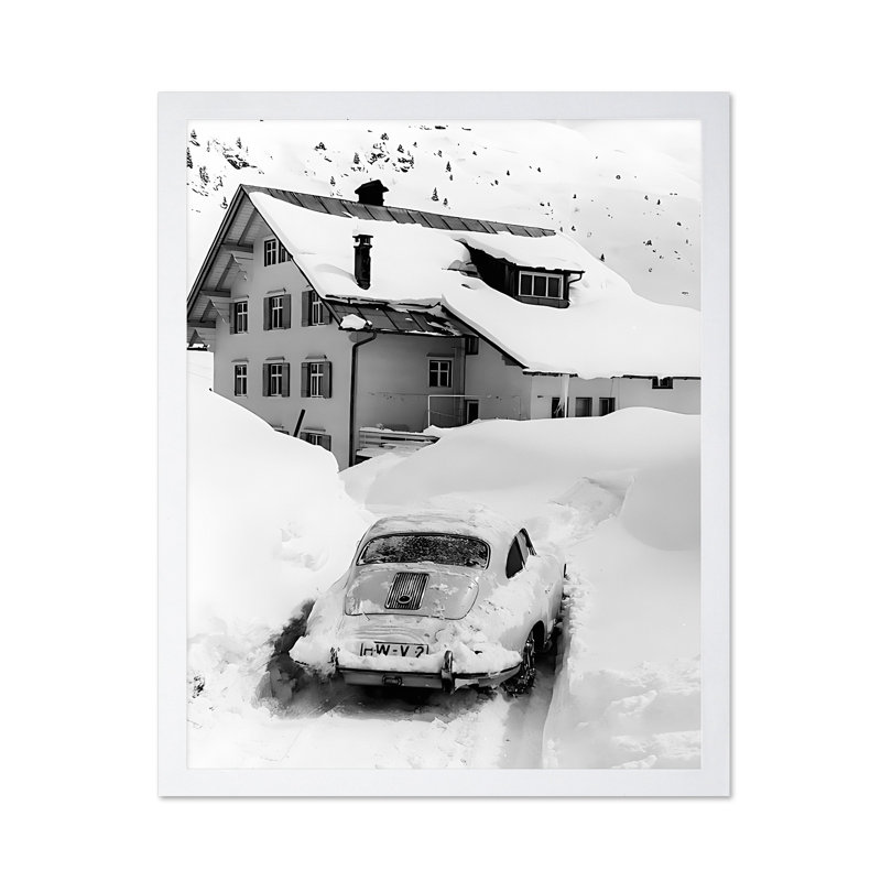 Voiture coincée dans la neige, Poster, White Framed, 11"H x 14"W