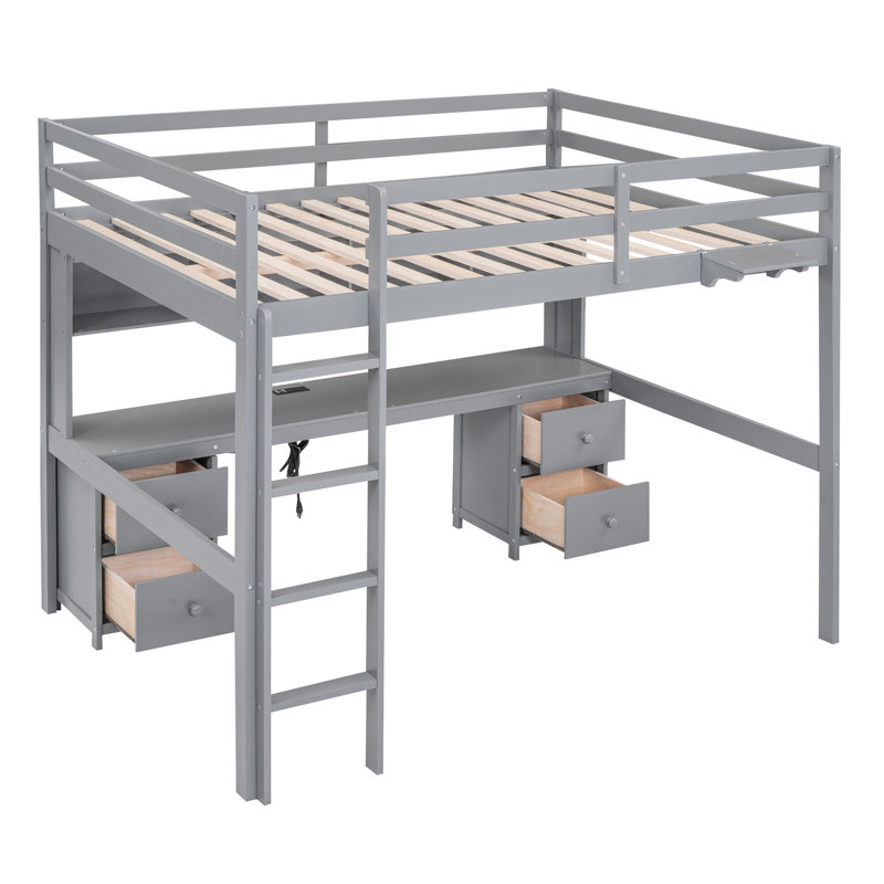Lit mezzanine gris avec bureau, espace de rangement suffisant, tiroirs et armoires de chargement, et espace, Gris