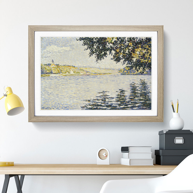 View of the Seine at Herblay by Paul Signac - Picture Frame Painting, 36cm H x 48cm W x 2cm D, Oak