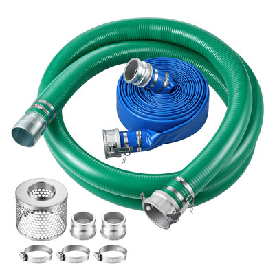 Ensemble de tuyau d'aspiration 3 po tuyau de succion en PVC bleu 65 po tuyau vert 20 po, pour les pompes à eau de piscine, installation prête à l'emploi, avec crépine à trou rond, adaptateur à cames et rainures, pince en acier inoxydable