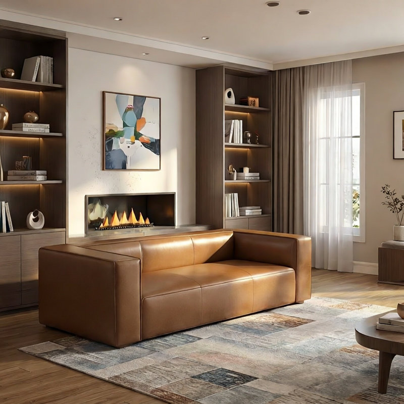 90'' Modern Leather Sofa For Living Room, 2-tone Colored Upholstery Couch