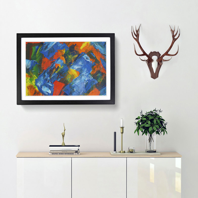 Abstract Art Painting Vol.130 by S.Johnson - Framed Print, 48cm H x 65cm W x 2cm D, Black Framed