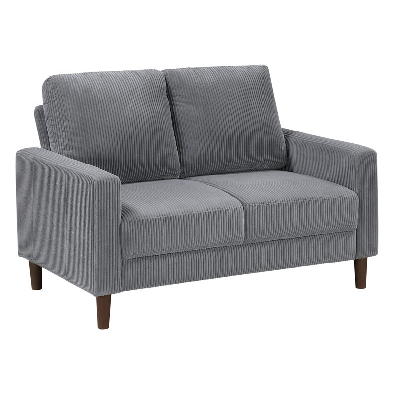Contemporary Grey Corduroy Upholstered 2 - Seater , Solid Wood Structure, Cushioned Design, Exposed Brown Finish Feet, 300lbs Weight, 21" Seat Depth Modern For Living Area, And Plywood Build, High