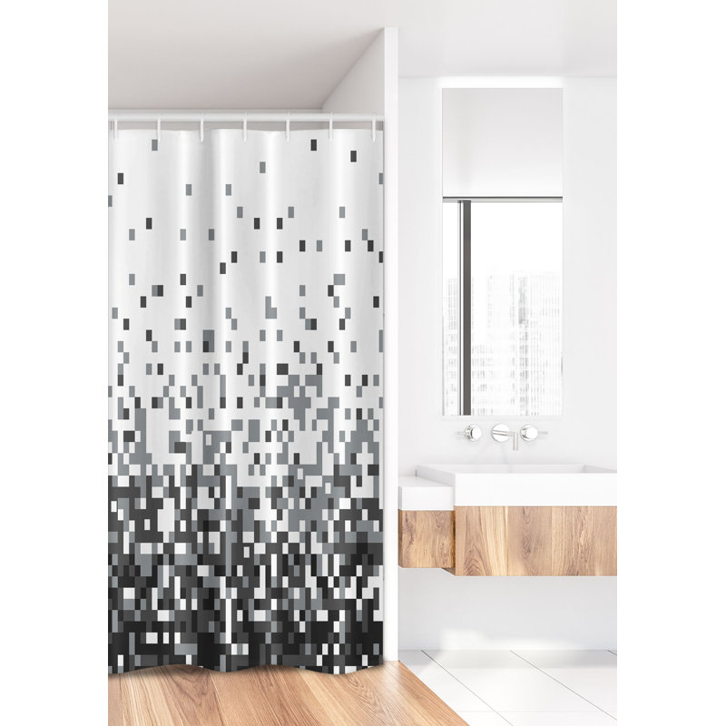 Geometric Shower Curtain with Hooks Included, 7'' H x 36'' W