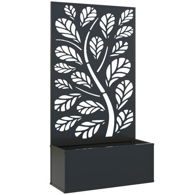 Outdoor Metal Planter, with Back Trellis - Black