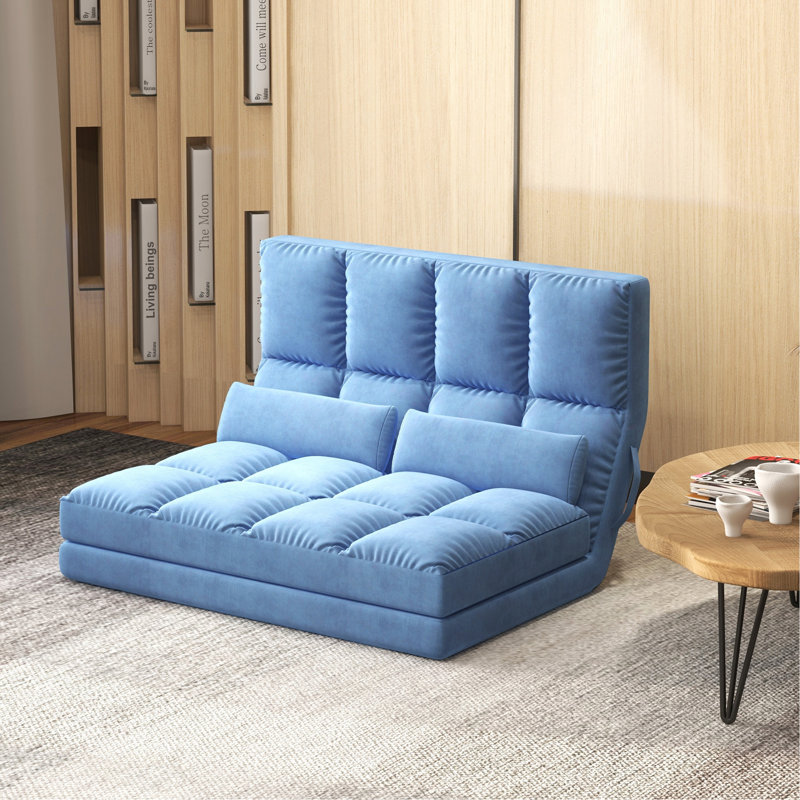 Canapé convertible, canapé-lit pliant, chaise longue d'invité avec 2 coussins, dossier et appui-tête réglables, L 40,25 po, bleu