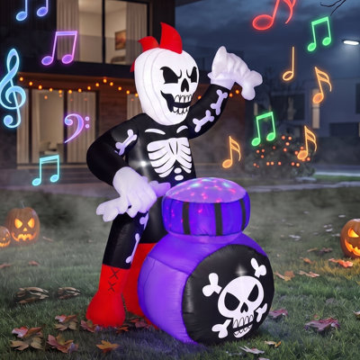 Joyfy 6ft Tall Skeleton Plays Drums Inflatable Decoration with Music