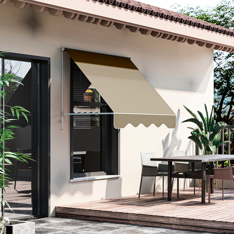 Patio Sun Shade Awning For Outdoor, 6' Drop Arm Retractable, Resistance, Strong Aluminum Hardware, Creamy White Manual Balcony, , Protected,