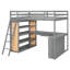 Lit mezzanine double avec échelle, tablettes et bureau, gris