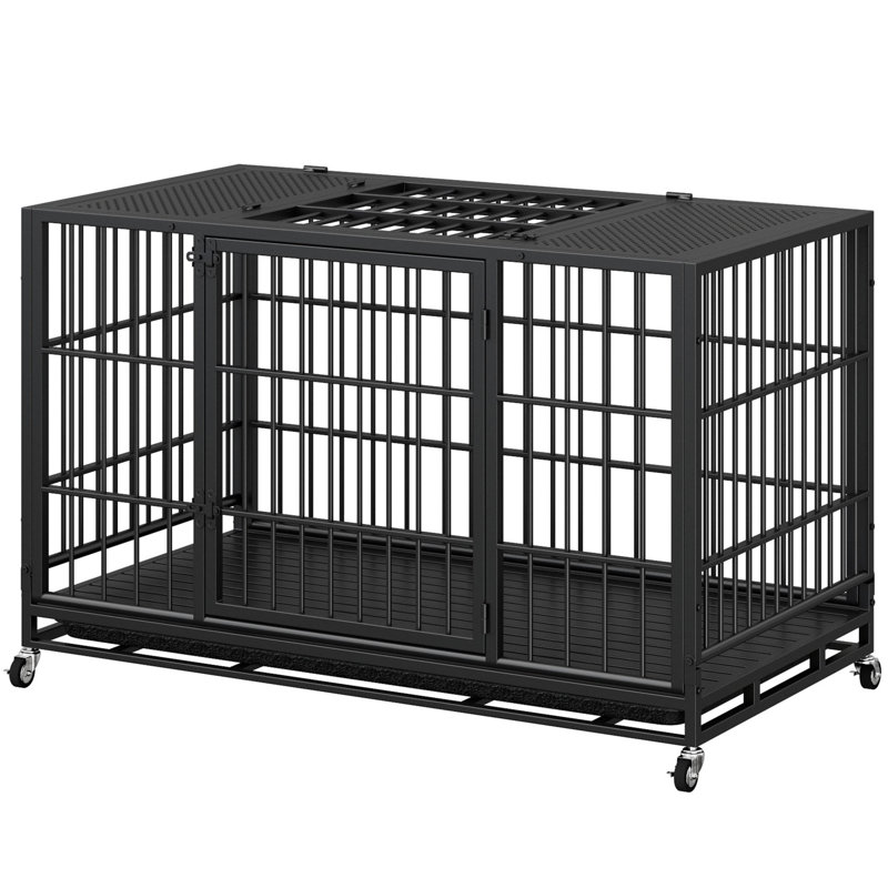 Caisse mobile pour chien avec chenilles verrouillables, H 35,84 po x l 47,65 po x P 31,11 po