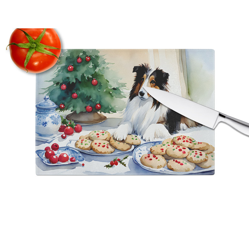 Christmas Cookies Wood Tempered Glass Cutting Board