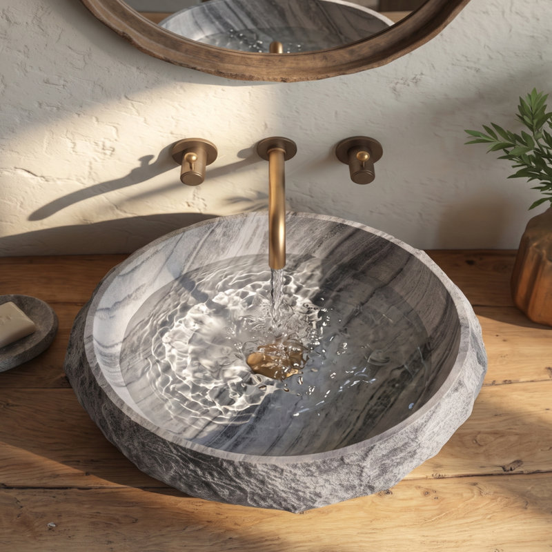 Lavabo vasque ovale 19 po en résine ciselée à rebord rugueux