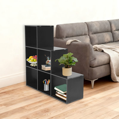 6-Cube Ladder Cube Storage Bookcase L-Shaped Corner Shelf