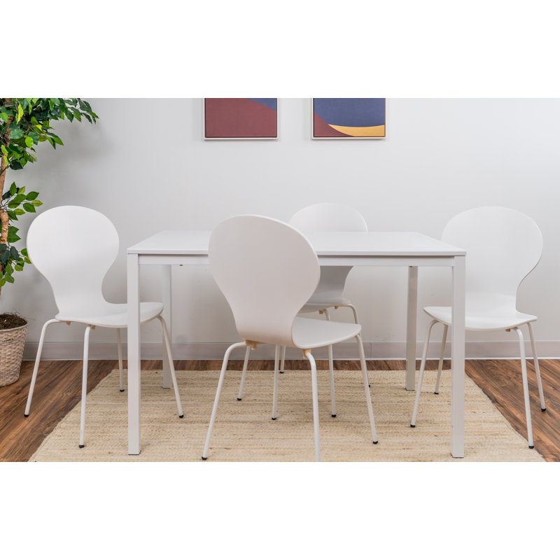 4 - Person Four Leg Dining Set, White/Chrome, White