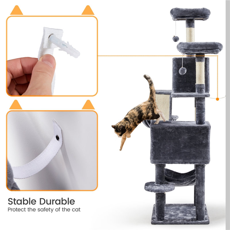 71.5 Inch Multi-Level Large Cat Tree with 2 Cozy Perches, Dark Grey