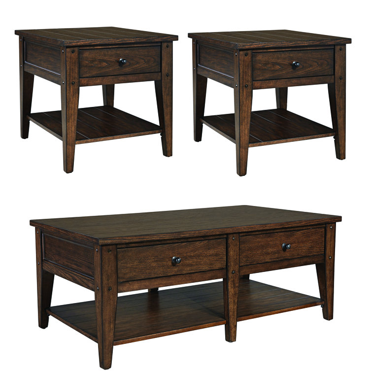 Laron 3 Piece Living Room Table Set w/ Veneered Shelves