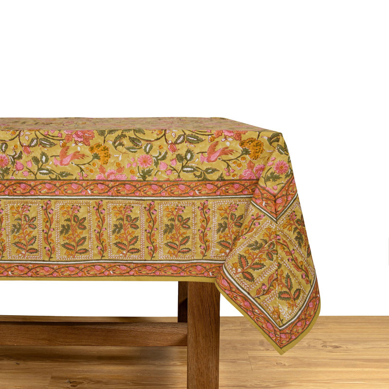 Damaris Tablecloth - Pink/Mustard - 71" x 142", 128" L x 71" W