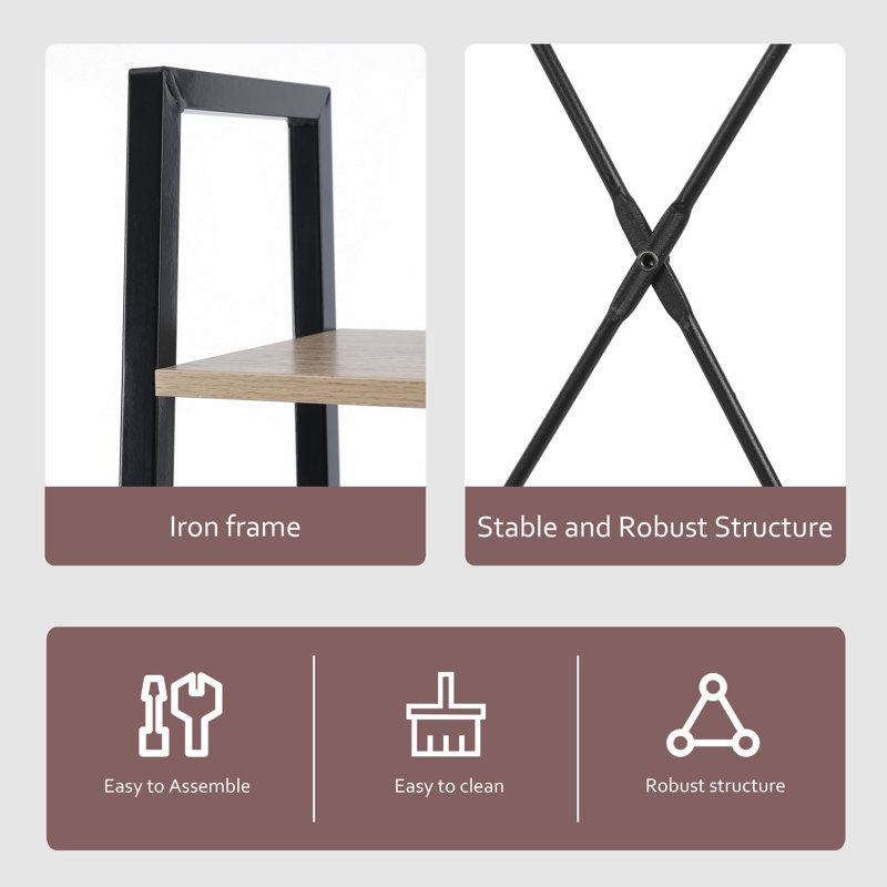 Chenery 58.27"H x 23.62"W Bookcase 4-Tier Ladder Bookshelf with Metal Frame and Wood Shelves
