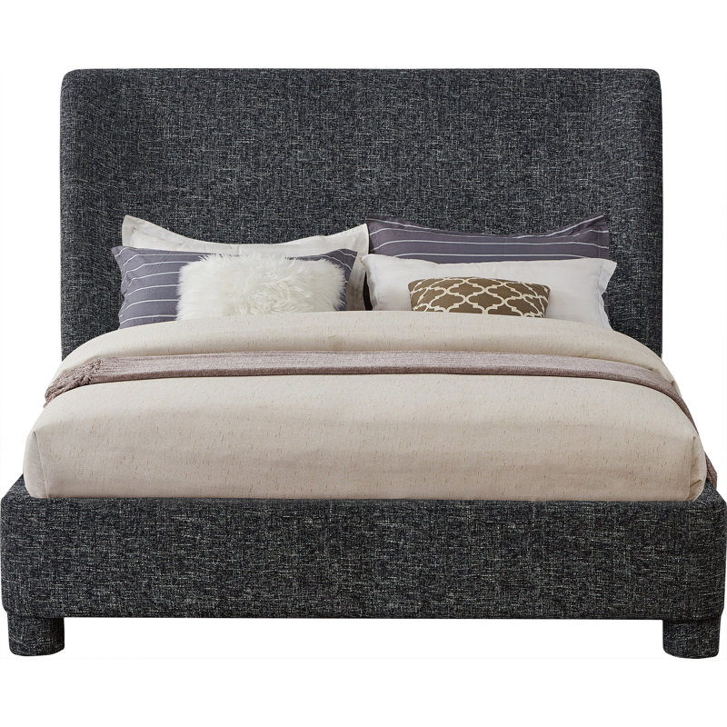 Kiria Upholstered Wingback Bed, Black Linen Textured Fabric, Full/Double