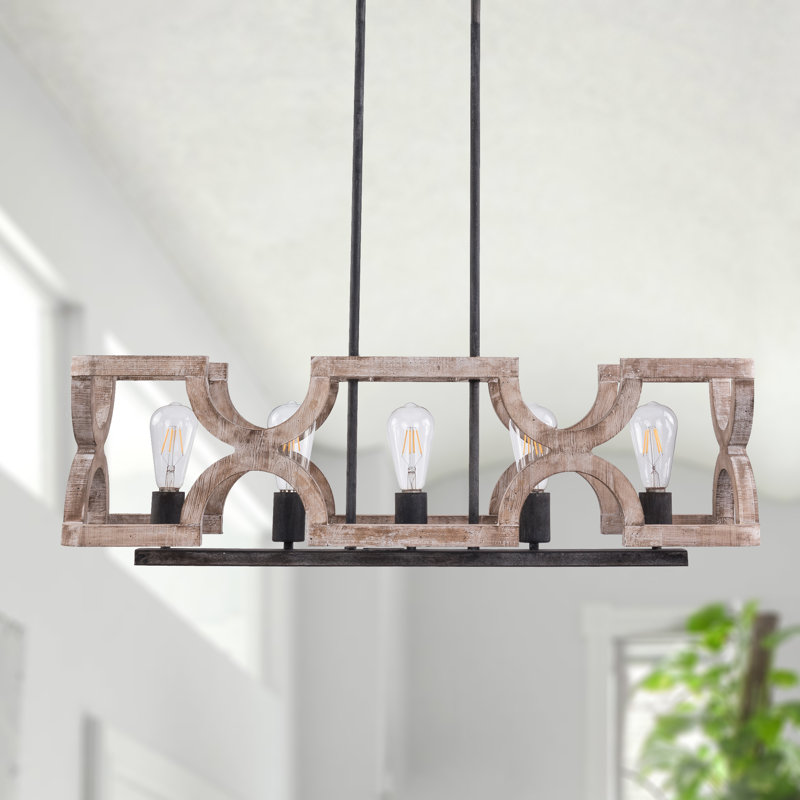 Tussey 5 - Light Wood Dimmable Empire Chandelier, Natural