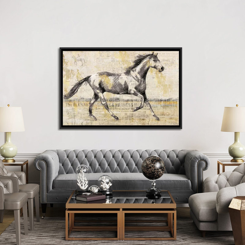 Golden Stallion I, impression sur toile tendue, H 40 po x l 60 po x P 1,5 po, Toile encadrée noire, Pas de tapis