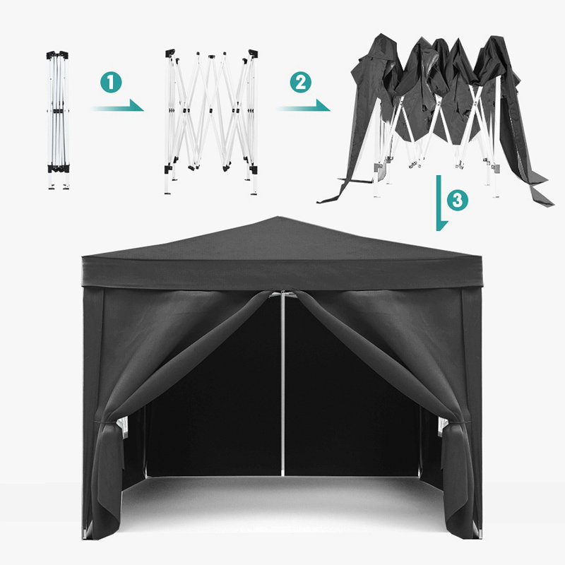 10'X10' Folding Canopy With 4 Removable Sidewalls Outdoor Event Shelter Upf 50+ Gazebo Portable Tents For Parties Beach Camping Wedding Ez Pop Up Canopy 4Pcs Weight Bag + Carry Bag