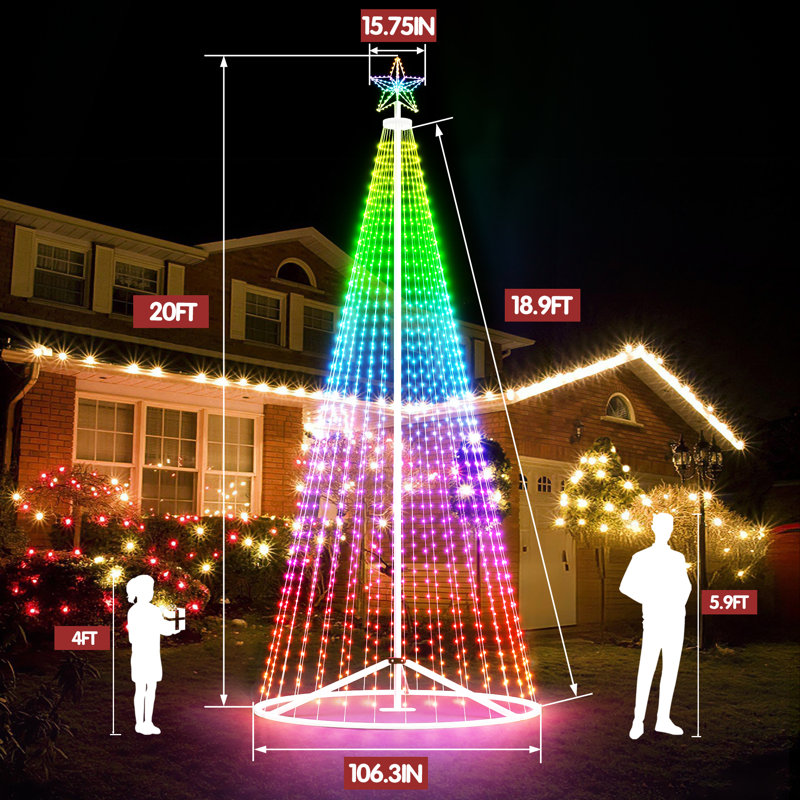Arbre de Noël d'extérieur 20 pi, H 236,2 po x l 106,3 po x P 106,3 po