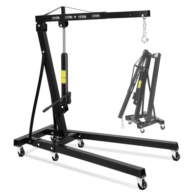 2 Ton Hydraulic Engine Hoist - 4400LB Folding Shop Crane with Telescopic Boom & 6 Casters, Heavy Duty Cherry Picker for Garage & Workshop, Red