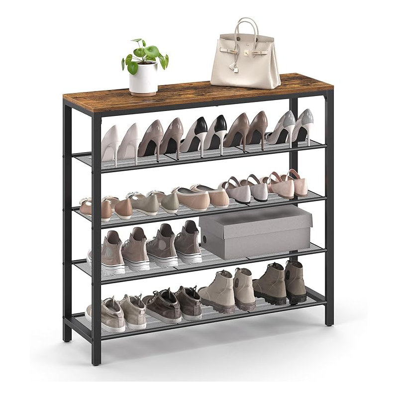 5-Tier Storage 25 Pair Shoe Rack, Brown/Black