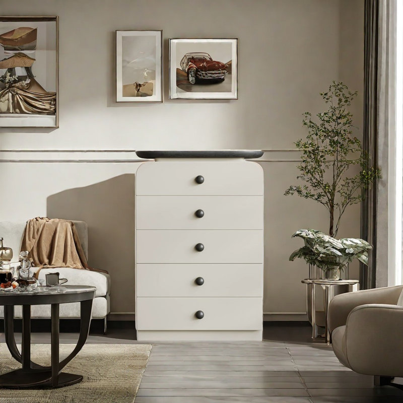 Commode de rangement moderne à simple tiroir, Noir / kaki clair