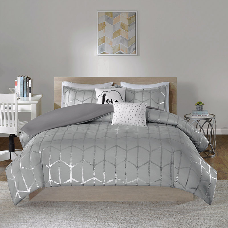 Twin/Twin XL Metallic Printed Duvet Cover Set