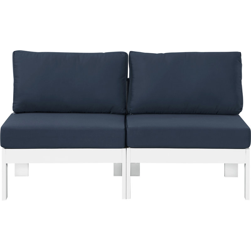 Kylis 60'' Wide Aluminum Loveseat with Cushions, White, Navy