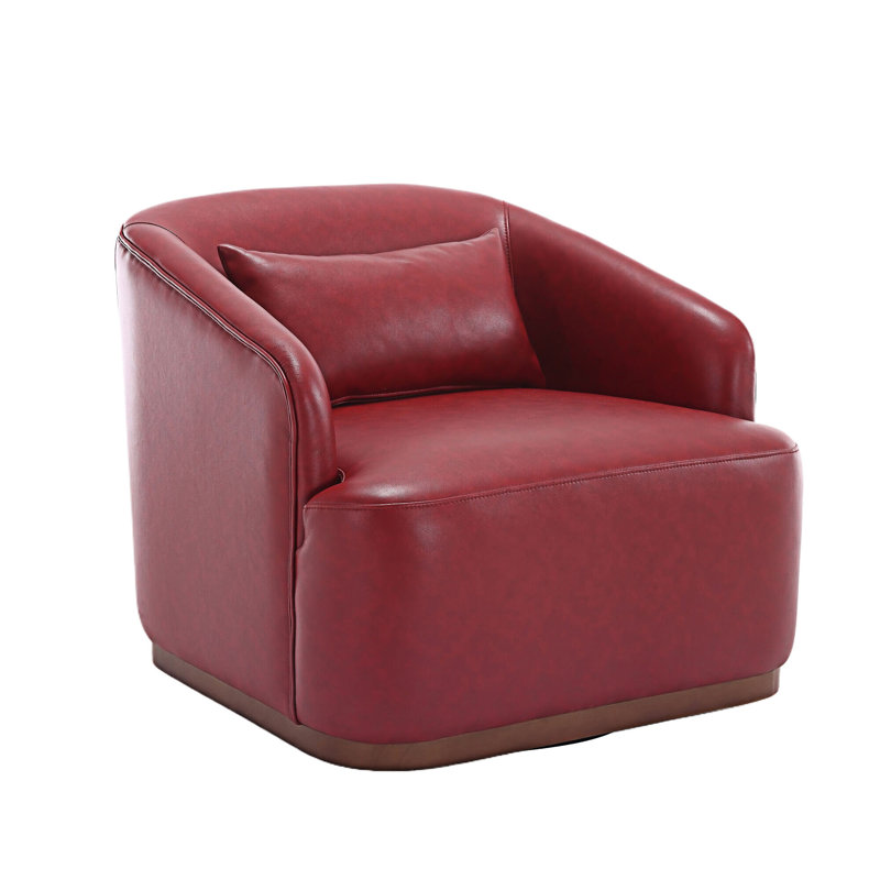 360 Degree Swivel Barrel Club Chair, Wine Red Faux Leather
